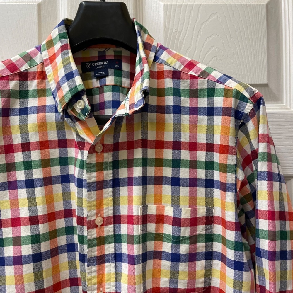 Cremieux Classics 38 Men's Medium Multi Colored Checked Oxford Button Up Brights